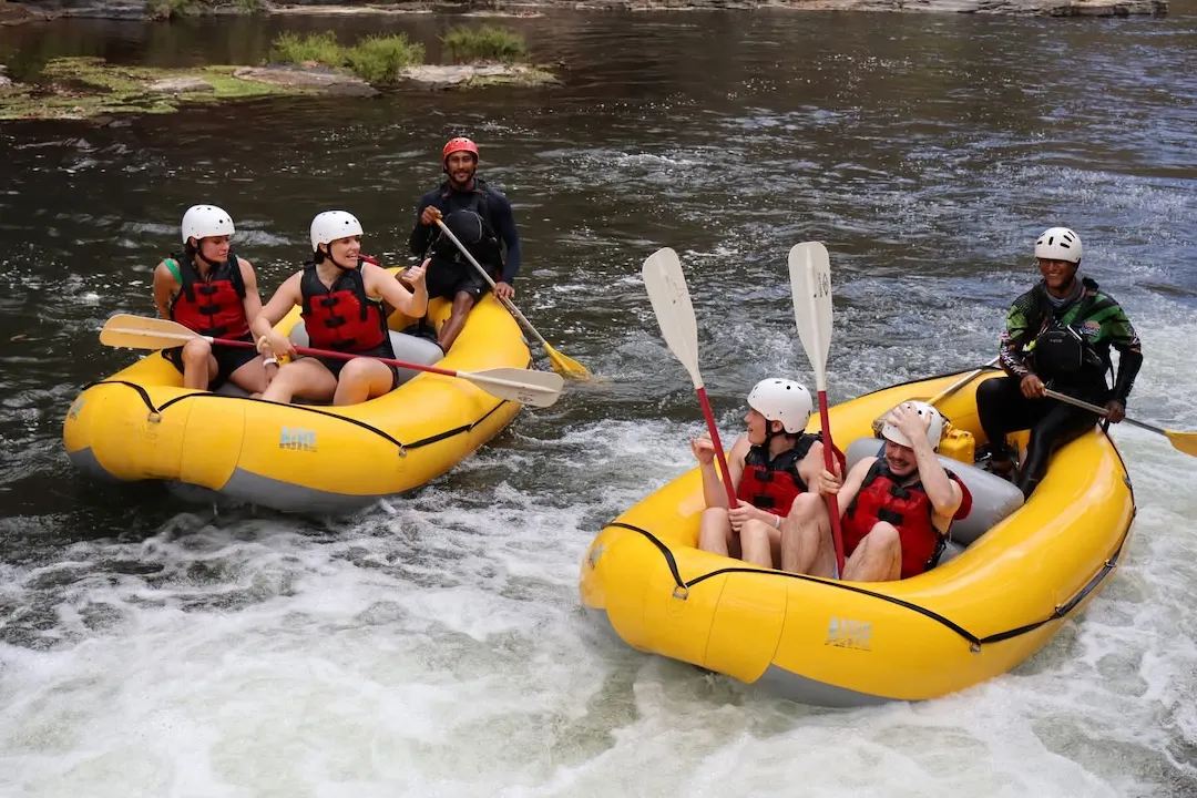 Private rafting group hitting rapids on the Tenorio River
