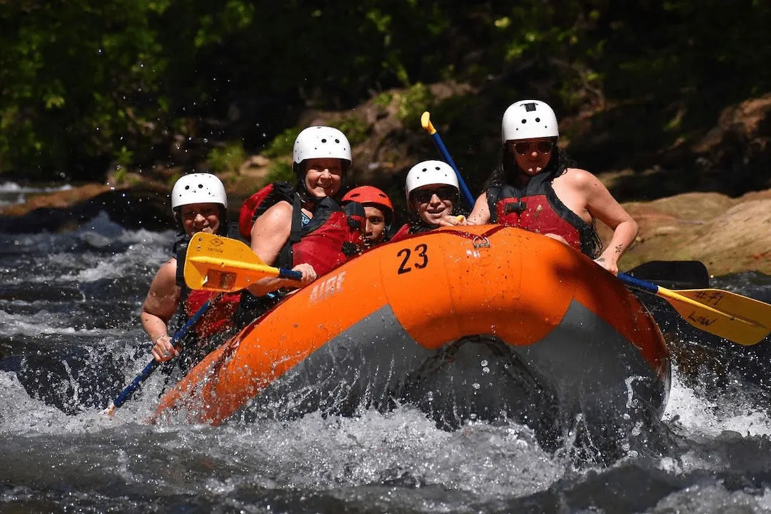 Waterfall drop on the Tenorio River rafting route, Guanacaste